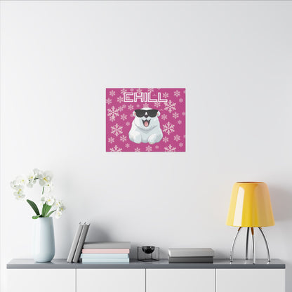 Chill, Polar Bear, Matte Canvas, Stretched 0.75", wall art, snowflakes - pink