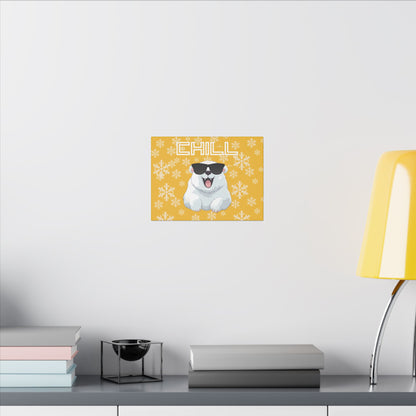 Chill, Polar Bear, Matte Canvas, Stretched 0.75", wall art, snowflakes - yellow