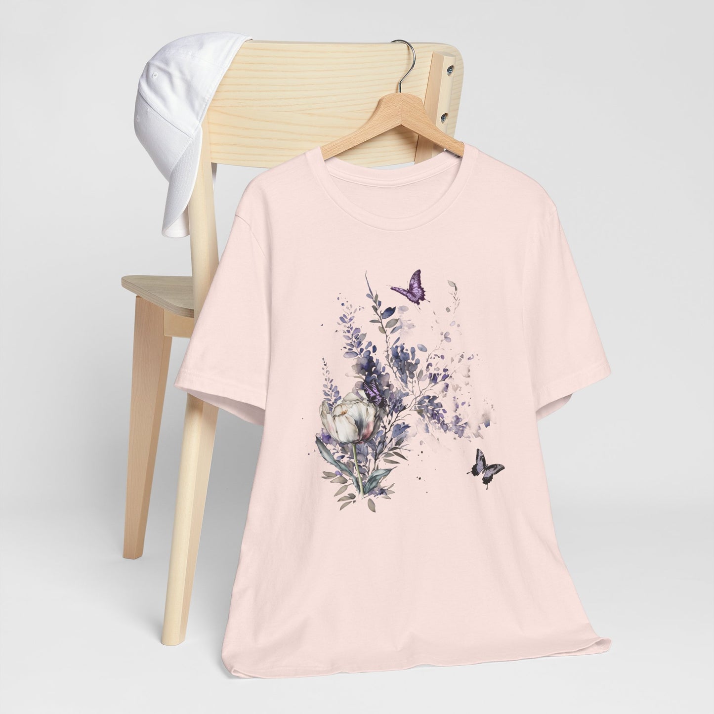 Flowers and Butterflies, Bella + Canvas T-shirt, spring, summer