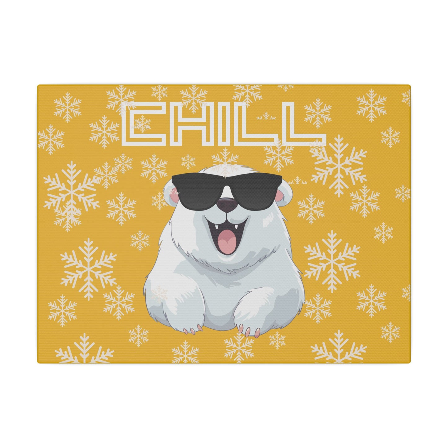 Chill, Polar Bear, Matte Canvas, Stretched 0.75", wall art, snowflakes - yellow